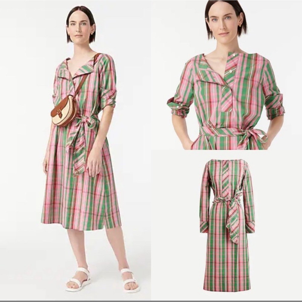 J. Crew Vibrant Plaid Midi Dress
